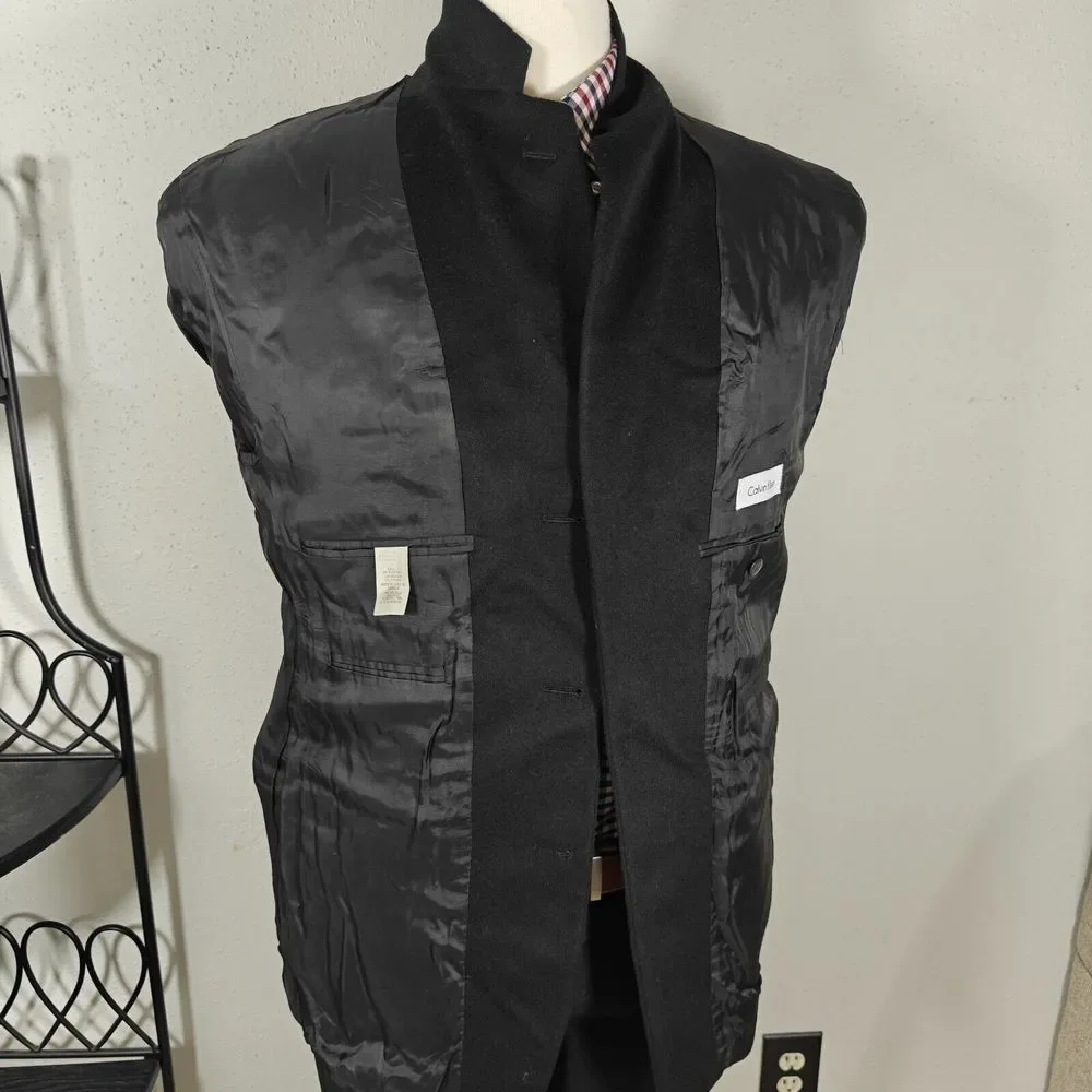 Calvin Klein Men's Sport Coat Blazer Three Button Black Wool Nylon‎ Cashmere 41R